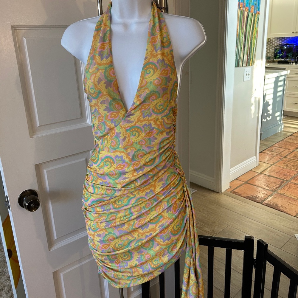 Tiger Mist. Size Small Retro Halter Multi Colored Mini Dress
